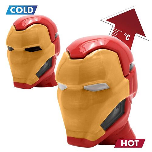 Taza Con Tapa Cabeza Iron Man Marvel - Porcelana - 450 ml