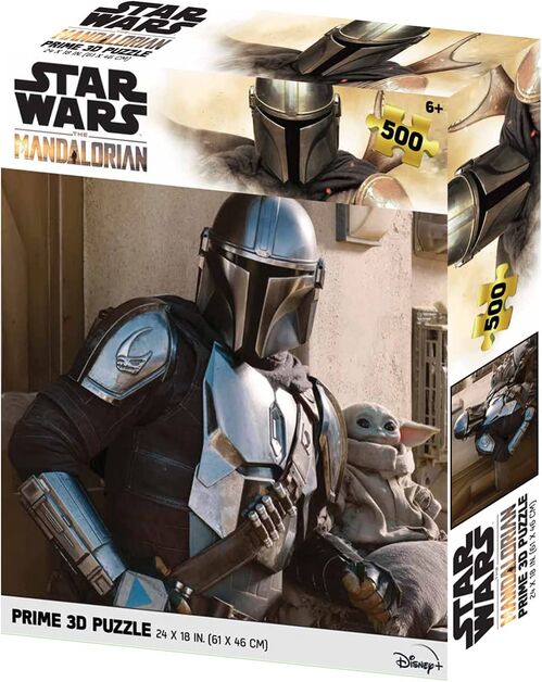 Puzzle lenticular 61x46 cm The Mandalorian Mandaloriano y Grogu 500 piezas