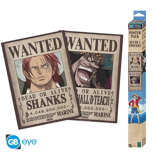 Póster Set One Piece Wanted Shanks y Blackbeard 52x38cm