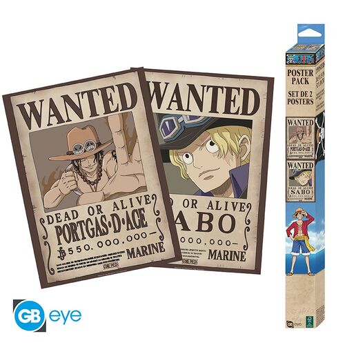 Póster Set One Piece Wanted Sabo y Ace 52x38cm